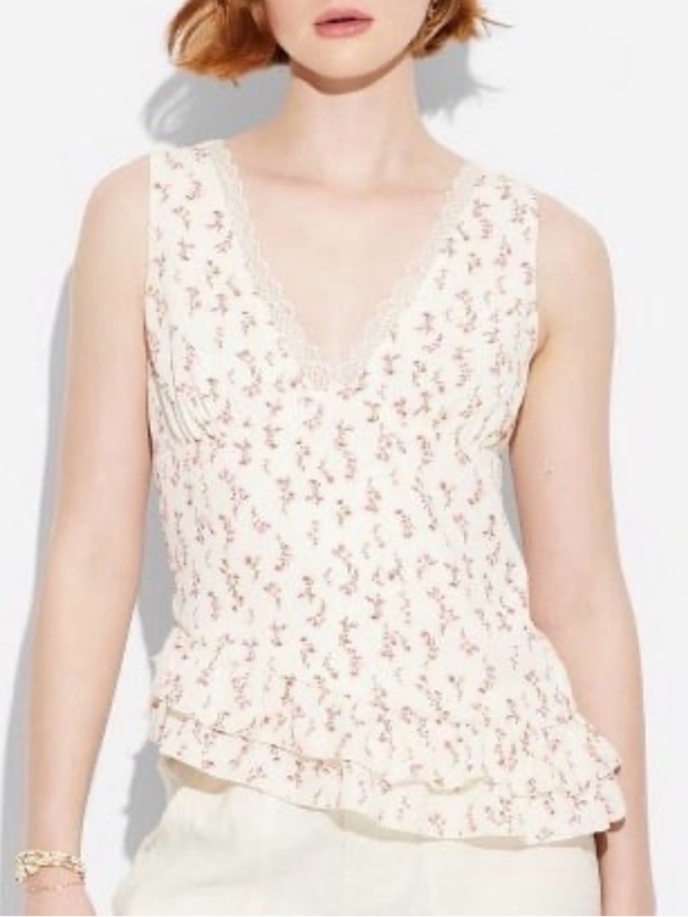 Wild Fable Cream Lace Trim Floral Sleeveless Blouse tank top NEW (SM)